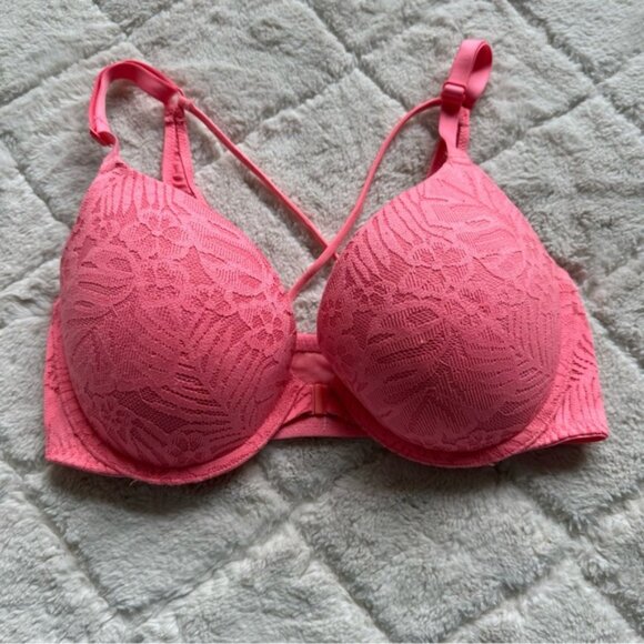 Victoria's Secret PINK | Coral Lace Push-Up Bra | Size 32DD - Picture 2 of 15